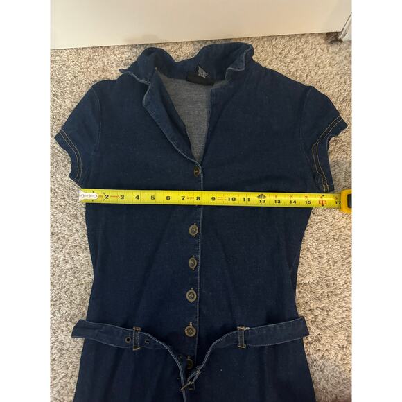 Vintage G.A.S. CO. Dark Denim Wash Button Up Mini Short Sleeve Dress fits small - Picture 5 of 6